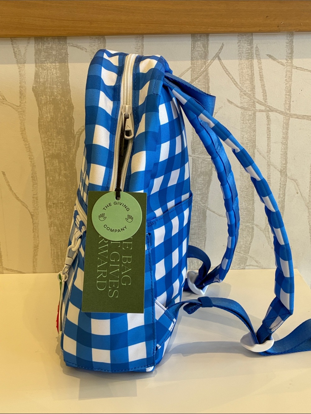STATE Blue & White Gingham Mini Backpack with Cherry Charm - Picture 8 of 11